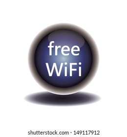 blue button free wifi icon. vector illustration
