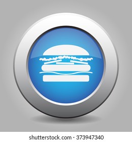 blue button with gray metal border - white hamburger