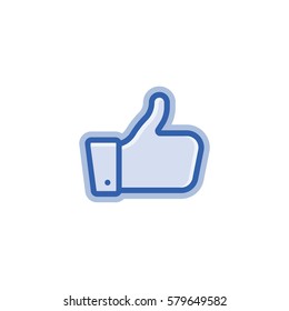 Blue button hand with thumb finger up. Like social icon.