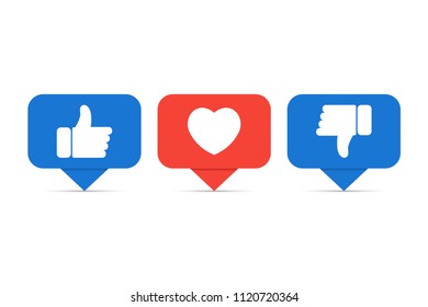 Blue button hands like and do not like. Red Heart Button