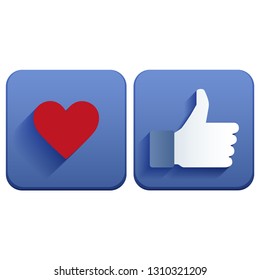 Blue button with heart, like, and thumb up