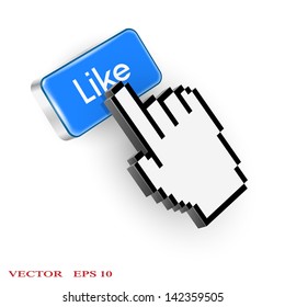  Blue button with Like text and hand cursor. Vector EPS10