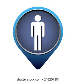 Blue button man on the white background