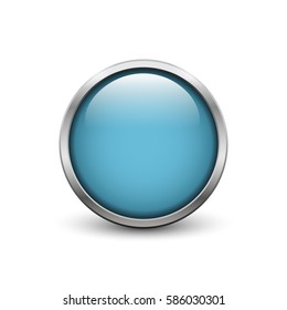 Blue button with metal frame and shadow