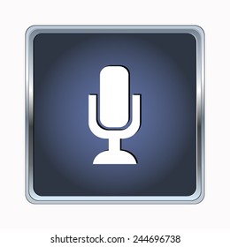 Blue button microphone on the white background