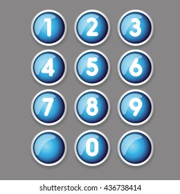 Blue button number set vector