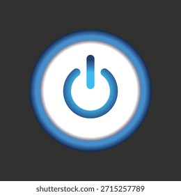 Botón azul sobre negro. Icono de Botón de energía. Ilustración vectorial.