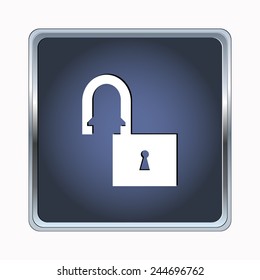 Blue button open lock on the white background