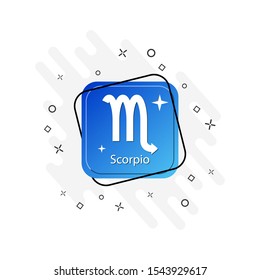 Blue button with scorpio zodiac sign symbol, flat design