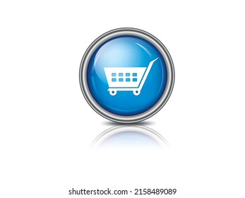 blue button of shopping cart. vector illustration.