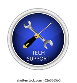 Blue button technical support. Wrench and screwdriver. Vector illustration.