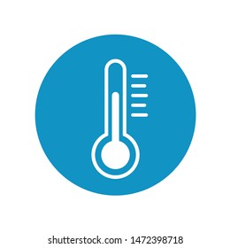 Blue button with thermometer icon. 