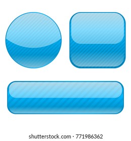Blue buttons. Collection of shiny 3d icons. Vector illustration isolated on white background
