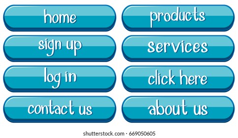 Blue buttons with different words 