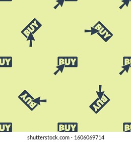 Blue Buy button icon isolated seamless pattern on yellow background.  Vector Illustration