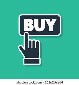 Blue Buy button icon isolated on green background.  Vector Illustration