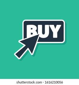 Blue Buy button icon isolated on green background.  Vector Illustration