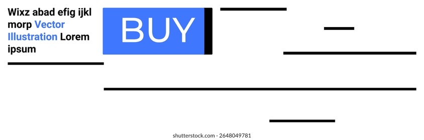 Botão de compra azul, texto lorem ipsum, linhas limpas e design minimalista. Ideal para eCommerce, sites, design UIUX, desenvolvimento web, marketing digital, interface do usuário e lojas online. Página inicial