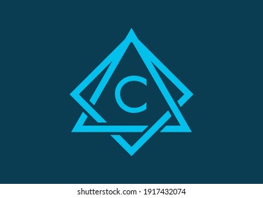 Blue C initial C letter in square triangle frame design