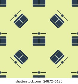 Blue Cable car icon isolated seamless pattern on yellow background. Funicular sign.  Vector