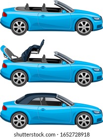 Blue cabriolet on a white background