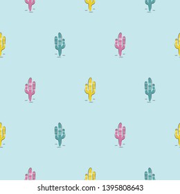Blue cacti modern youthful pattern seamless vector texture.