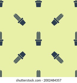 Blue Cactus peyote in pot icon isolated seamless pattern on yellow background. Plant growing in a pot. Potted plant sign.  Vector