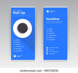 Blue Cafe coffee & tea modern Creative Abstract Shapes Business Roll Up Banner Stand brochure flyer flat design template with new trend concept. Cover presentation. Corporate. Layout. Stock vector