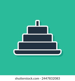 Blue Cake with burning candles icon isolated on green background. Happy Birthday.  Vector