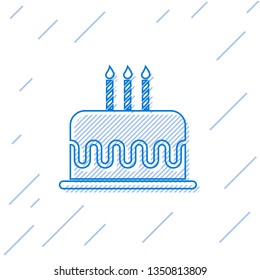 Blue Cake with burning candles line icon isolated on white background. Happy Birthday. Vector Illustration