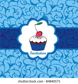 Blue cake card template.  Vector Illustration