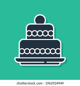 Blue Cake icon isolated on green background. Happy Birthday.  Vector