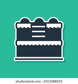 Blue Cake icon isolated on green background. Happy Birthday.  Vector