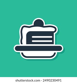 Blue Cake icon isolated on green background. Happy Birthday.  Vector
