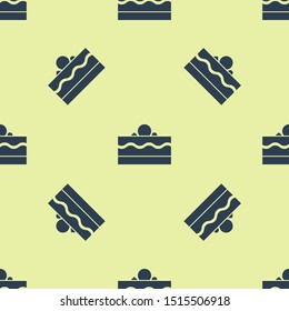 Blue Cake icon isolated seamless pattern on yellow background. Happy Birthday.  Vector Illustration