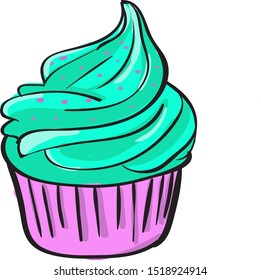 Blauer Kuchen, Illustration, Vektorgrafik auf weißem Hintergrund.