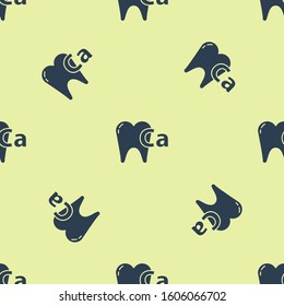 Blue Calcium for tooth icon isolated seamless pattern on yellow background. Tooth symbol for dentistry clinic or dentist medical center.  Vector Illustration