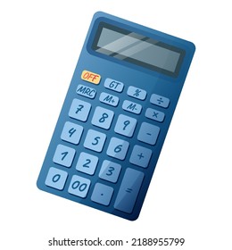 Blue calculator against white background. School, office tool, computing device. vector icon