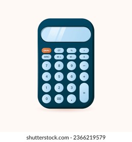 Blue calculator. Classic design. Counting machine. Subtraction and addition. Vector illustration.