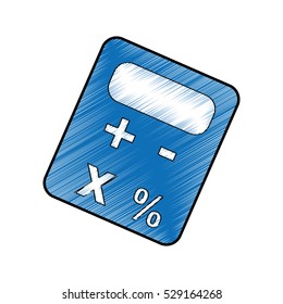 blue calculator device icon over white background. draw and sketch design. vector illustration