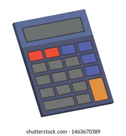 Blue calculator with hidden buttons on a white background. Portable calculator in volumetric version.