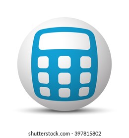 Blue Calculator icon on sphere on white background