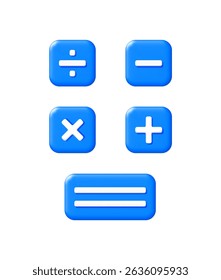 Blauer Rechner Mathematik Operationen mit Addition, Subtraktion, Multiplikation, Division und gleichen Zeichen für Bildung Vektor 3D-Illustration.