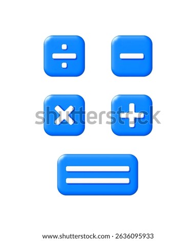 Blue calculator math operations with addition, subtraction, multiplication, division and equal signs for education vector 3d illustration.