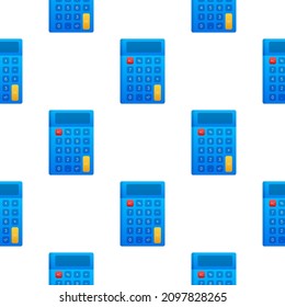 Blue calculator pattern on white background. Modern design. Electronic portable calculator. Vector stock illustration.