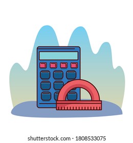 blue calculator with ruler design, Mathematics finance device electronic education office object and accounting theme Vector illustration
