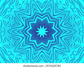 Blue caleidoscope classic gradient flower art pattern of traditional tenun batik ethnic dayak ornament for wallpaper ads background sticker or clothing