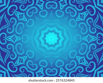 Blue caleidoscope classic gradient flower art pattern of traditional tenun batik ethnic dayak ornament for wallpaper ads background sticker or clothing