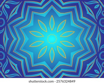 Blue caleidoscope classic gradient flower art pattern of traditional tenun batik ethnic dayak ornament for wallpaper ads background sticker or clothing