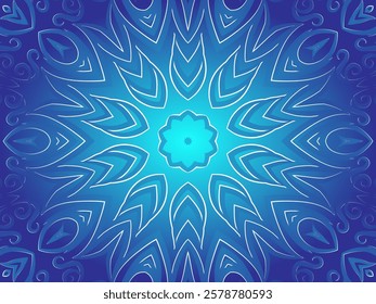 Blue caleidoscope classic gradient flower art pattern of traditional tenun batik ethnic dayak ornament for wallpaper ads background sticker or clothing